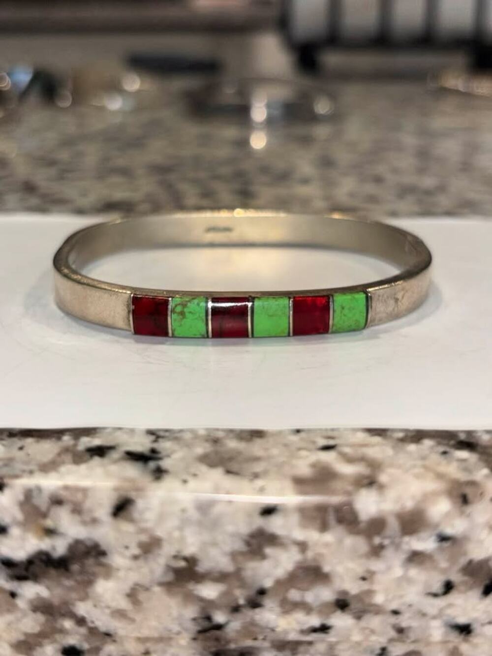 Vintage Mexico Silver Inlay Bangle Bracelet